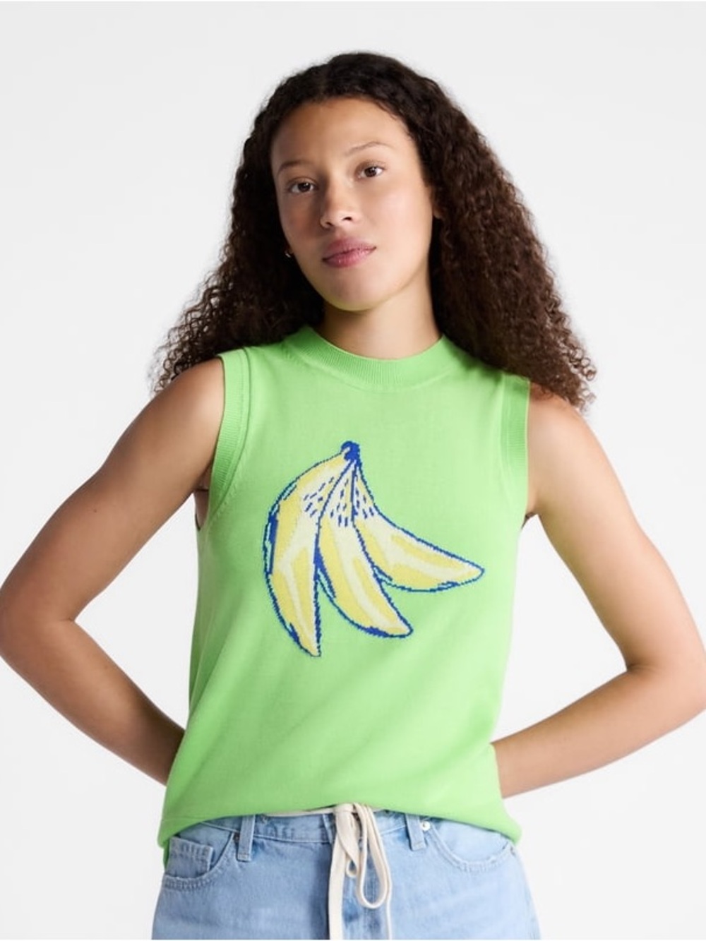 NWT Free Assembly Sleeveless Lime Green Banana Classic Shell Knit Sweater